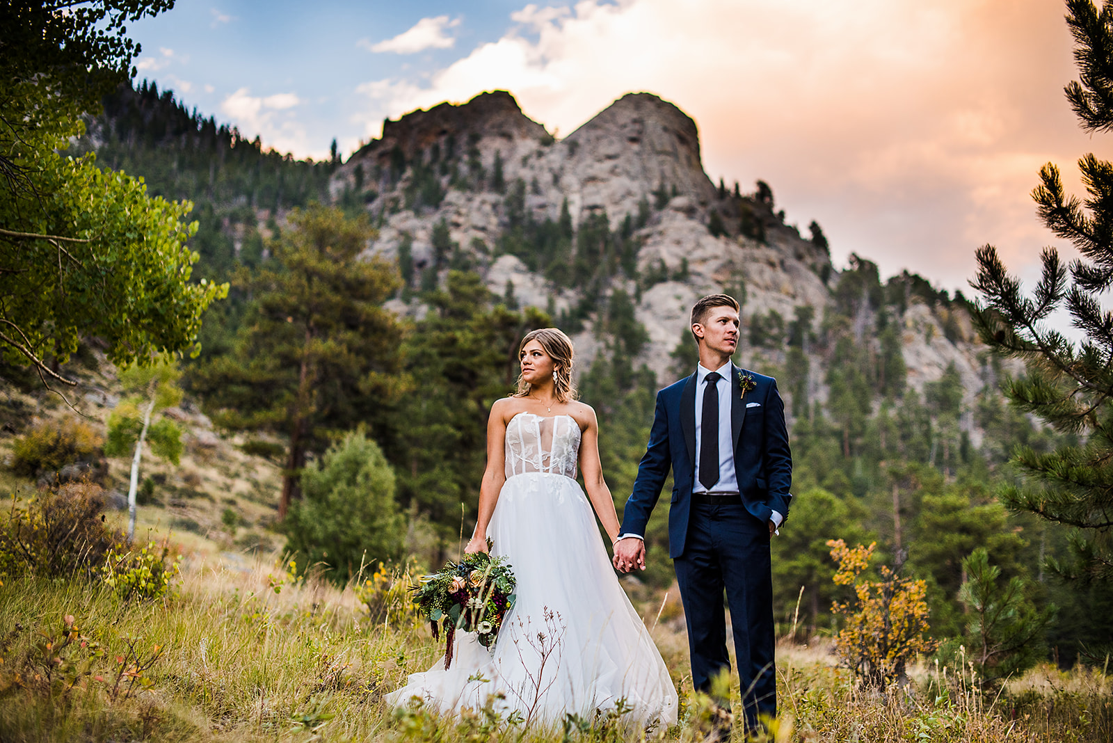 bozeman mountain wedding photographer bride and groom sunset